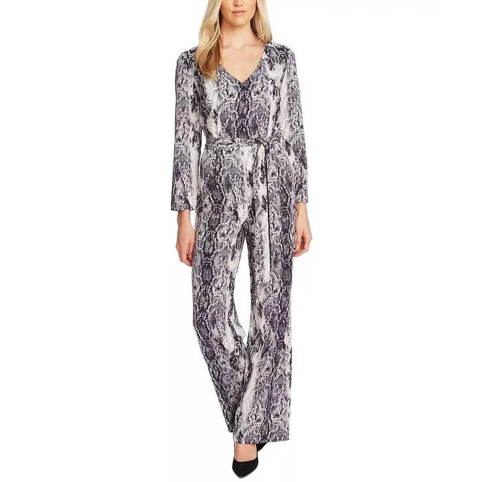 women's jumpsuits for business meetingsVince Camuto Women's Snakeskin Print Belted Jumpsuit Grey Size 12