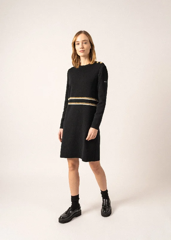 women's winter velvet skirtsParty wool dress - with lurex stripes (NAVY/ECUME/CHAMPAGNE)