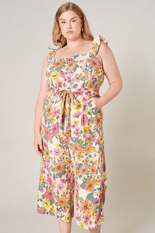 women's jumpsuits with metallic finishesTwiggy Shell Floral Wide Leg Sleeveless Jumpsuit Curve