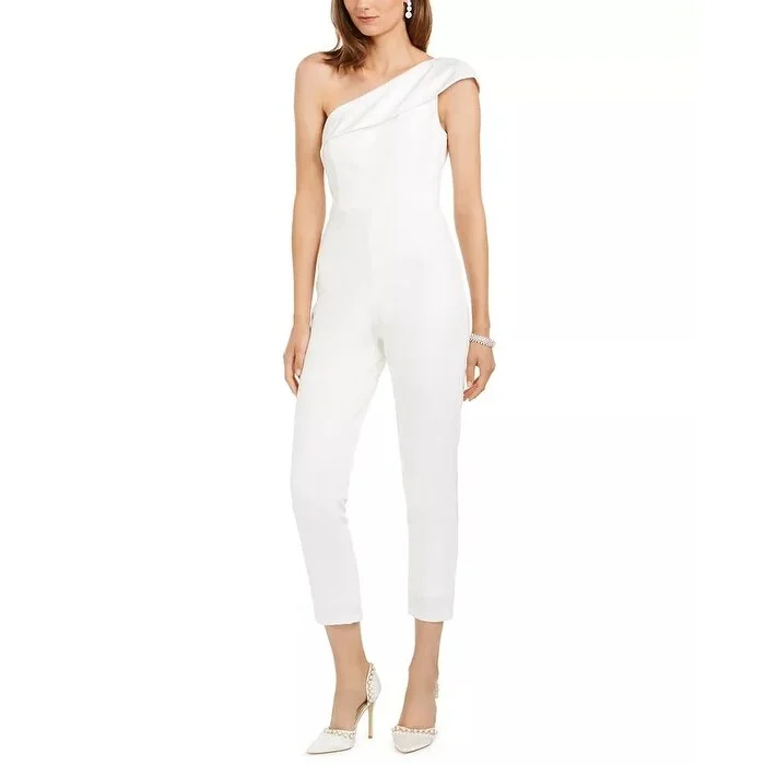 women's jumpsuits for maximalist fashionAdrianna Papell Women's One-Shoulder Jumpsuit White Size 16