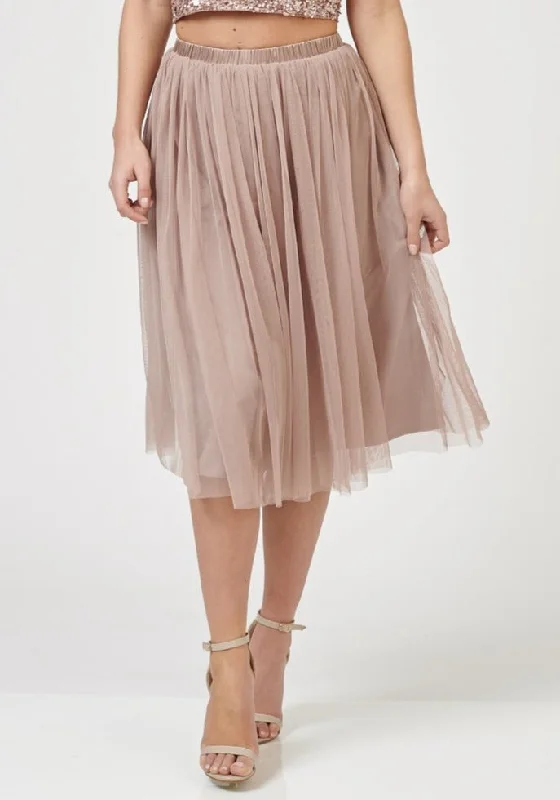 women's everyday casual skirtsVal Tulle Midi Skirt in Mink