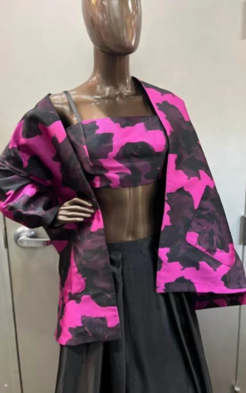 women's coats for day-to-night transitionsZinzane Abstract Floral Bandeau And Jacket Set In Magenta/black