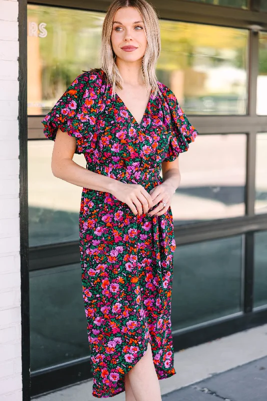 women's fair-trade dressesTake What's Yours Black Ditsy Floral Midi Dress