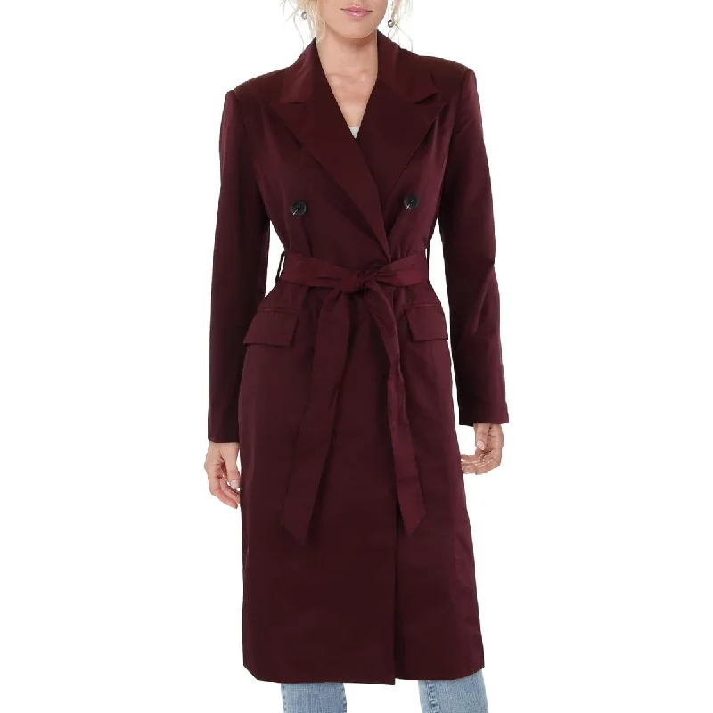 women's coats with cinched waistsWomens Cotton Blend Shoulder Pads Trench Coat