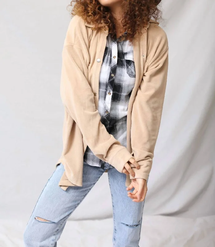 sustainable women's coatsSoft Teddy Button Up Jacket In Beige