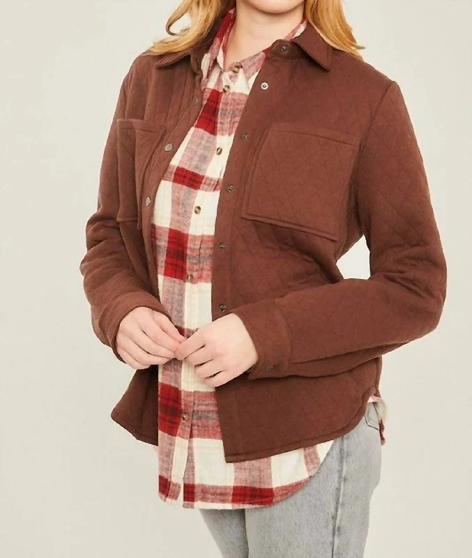 women's coats for maternity wearDiamond Quilted Shacket In Brown