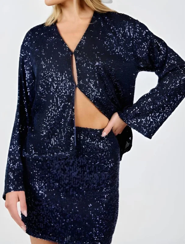 women's coats for fashion-forward individualsSky High Sequin Jacket In Navy