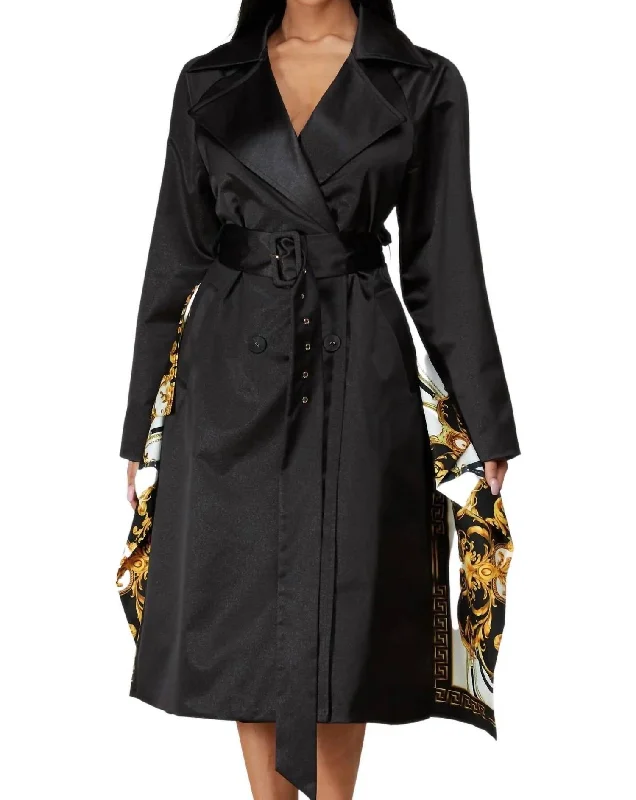 women's coats with military-inspired designsUnder The Moonlight Trench Coat In Black/gold Baroque