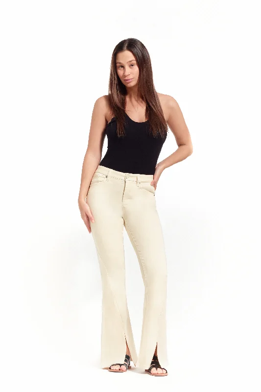 women's denim jeans for formal eventsBetter Butter Flare with Leg Slits in White Smoke