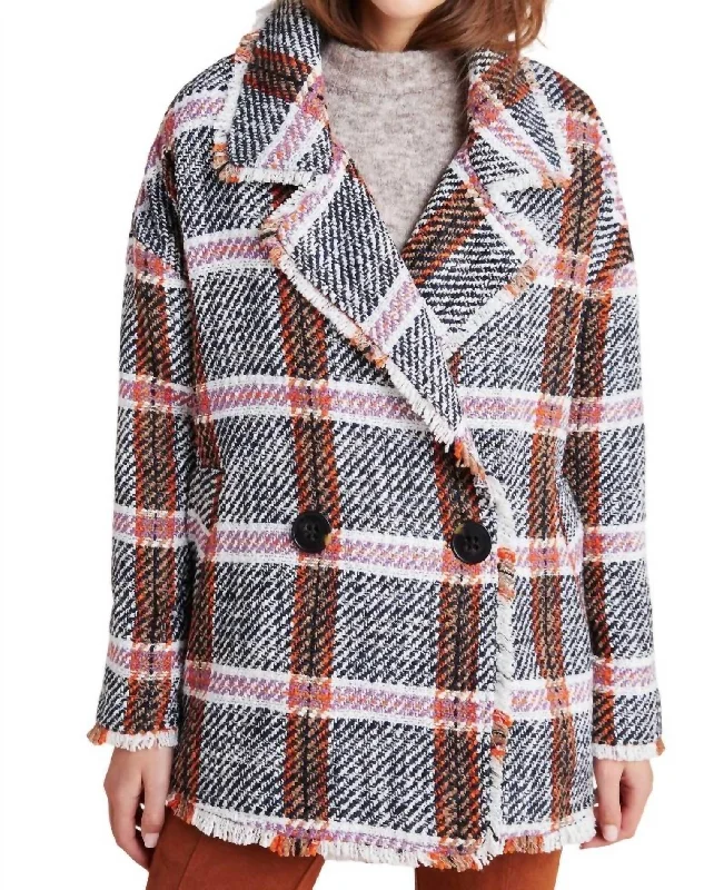 women's coats for skiingCarrie Double Breasted Plaid Tweed Coat In Multi