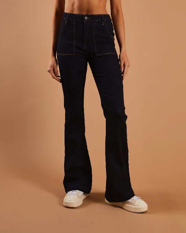 women's ripped denim jeansDrew Flare Indigo Raw