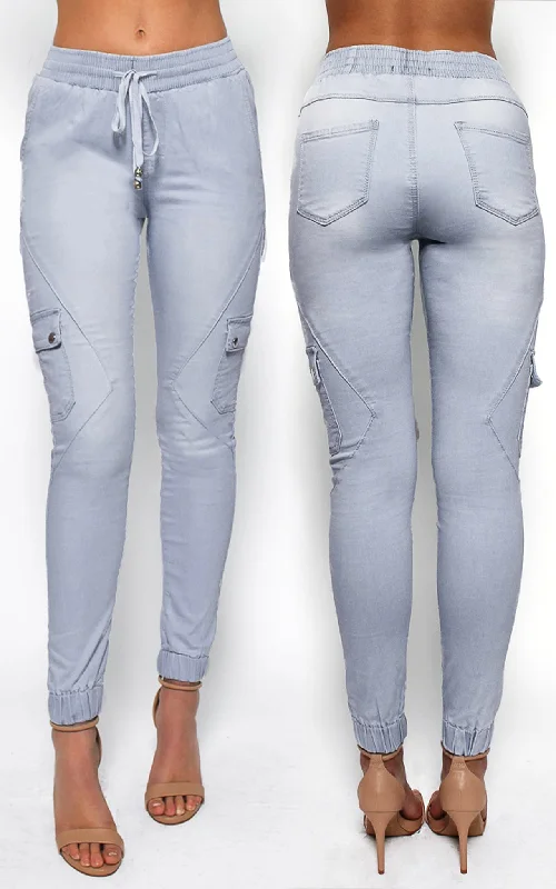 women's distressed denim jeansChic Cargo Chinos - Light Blue