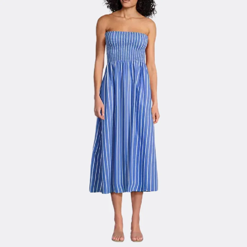 women's smart casual dressesMadella Midi Dress (Ocean Blue Adia Stripe)