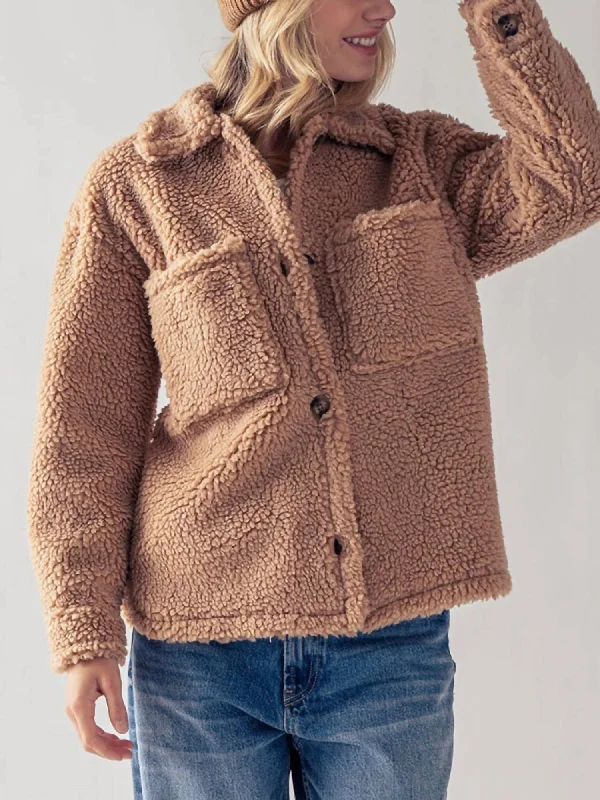 women's coats with embroidered patternsCozy Sherpa Fleece Jacket In Camel