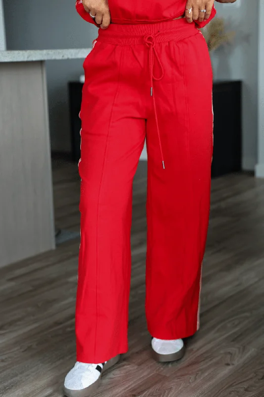 Red Contrast Athletic Pants