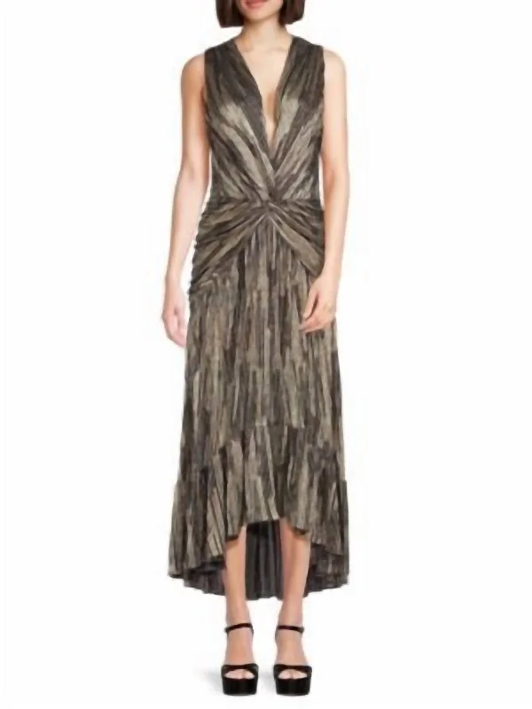 women's custom dressesAva Plunging Twist Maxi Dress In Metallic