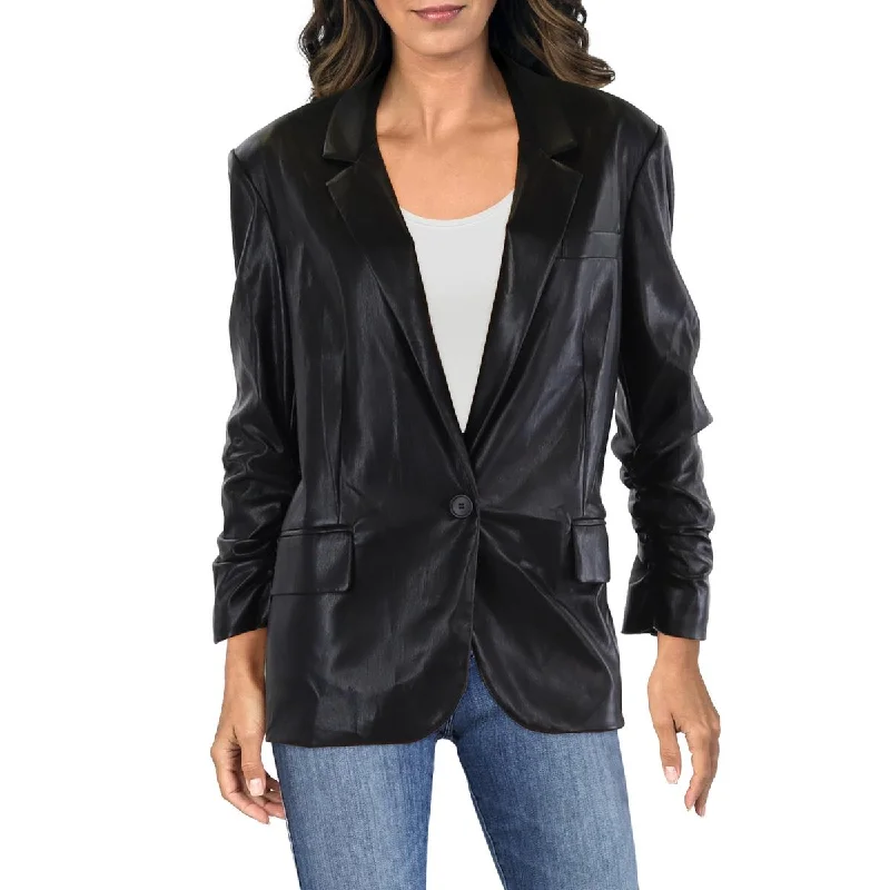 sustainable women's coatsWomens Pocket Collar Leather Jacket