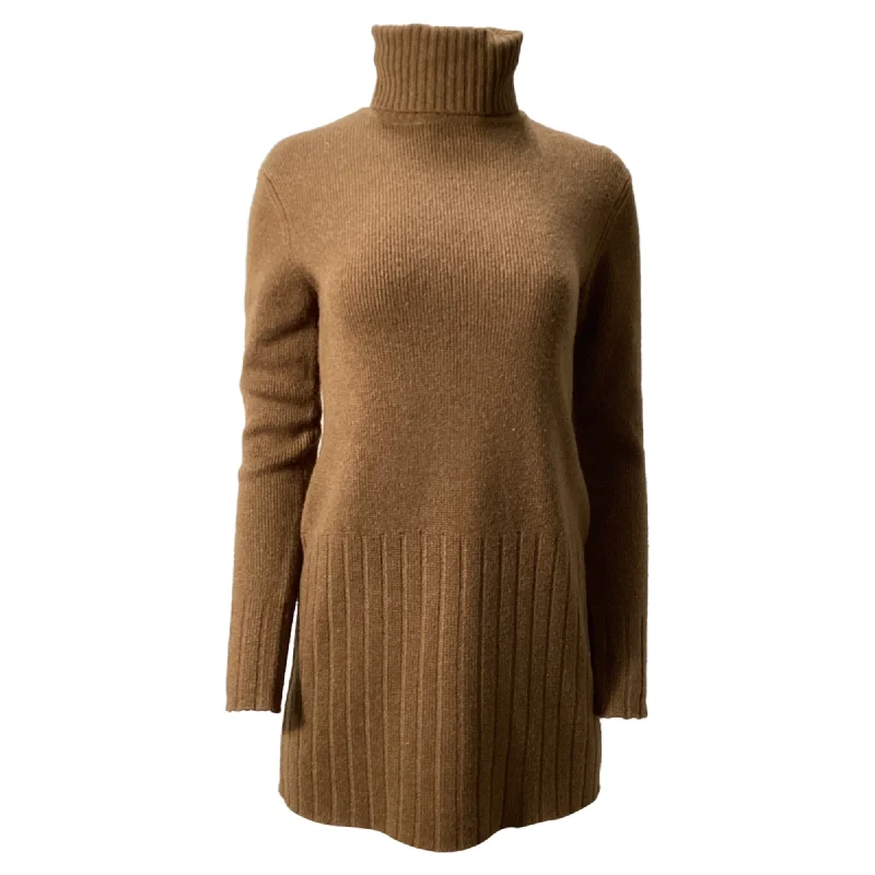 women's checkered dressesNili Lotan Everett Mini Turtleneck Dress in Brown Wool