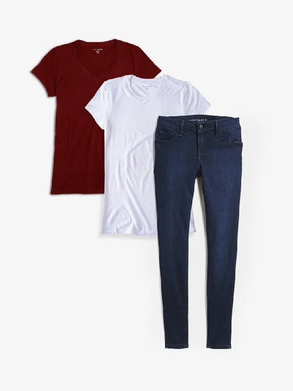 women's mom jeans denimSet 02: 2 Marcy Tees + 1 pair of Jeans