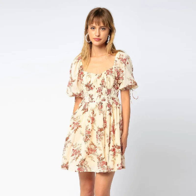 women's bodycon dressesRuched Bust Mini Dress (Cream Floral)