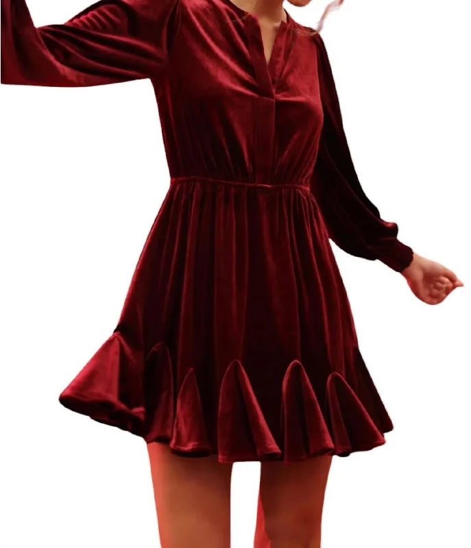 women's affordable dressesVelvet Mini Dress In Burgundy