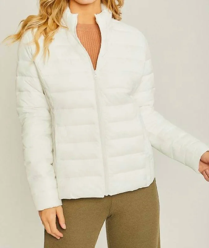 women's coats with adjustable sleevesUltra Lightweight Padded Thermal Zip Up Jacket In White