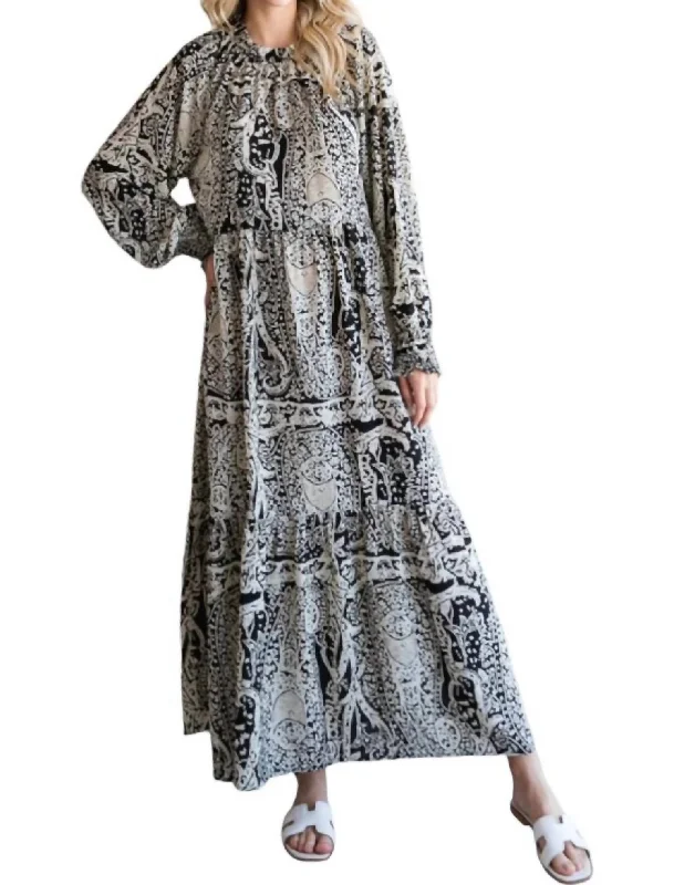 women's silk dressesHello Beautiful Maxi Dress In Black/white