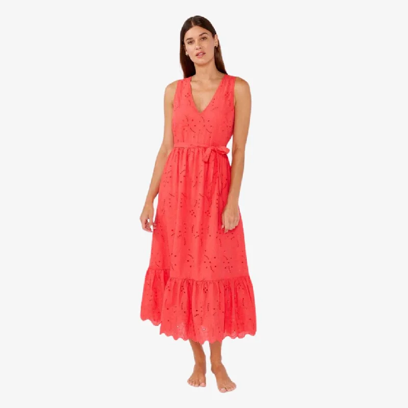 women's bow dressesSweetpea Eyelet Midi Dress (Coral)