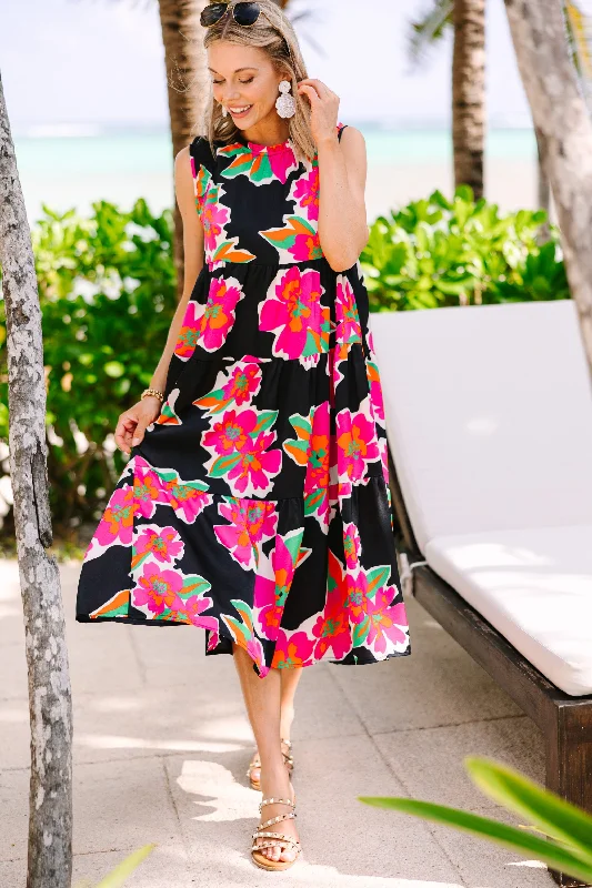 women's party dressesSee You There Black Floral Midi Dress