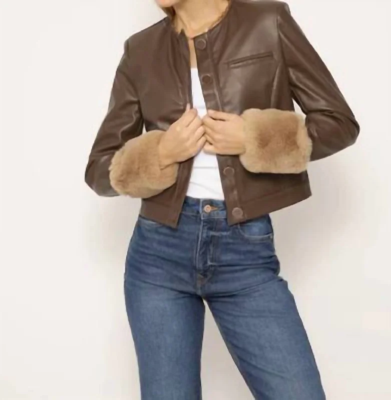 women's coats for fall and winter transitionsNola Fur Cuff Lady Jacket In Brown