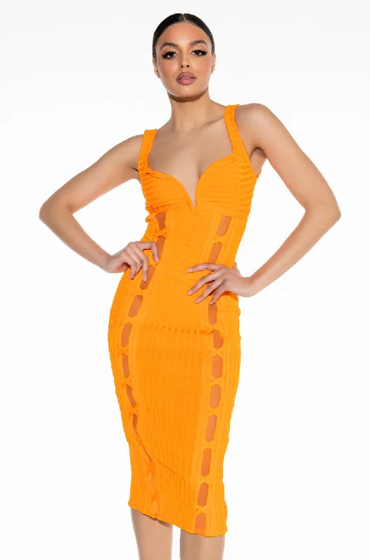 women's empire-line dressesWEDDING GUEST VIBES BANDAGE MIDI DRESS