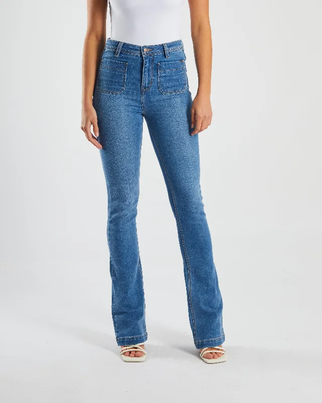 women's mid-rise denim jeansGina High Rise Bootleg Sky Blue