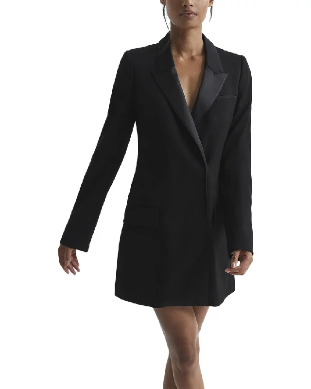 women's casual dressesReiss Salma Satin Lapel Tuxedo Wool-Blend Mini Dress