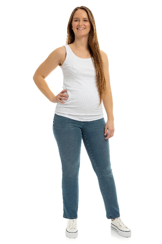 women's denim jeans for winterMaternity Better Butter Slim Straight w/ Bellyband in Frida