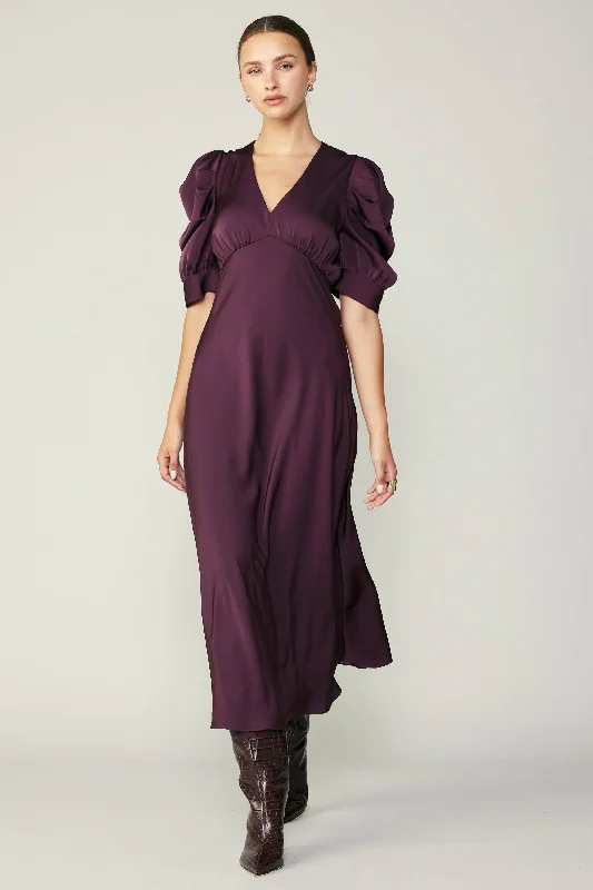 women's bow dressesPuff Sleeve Midi Dress