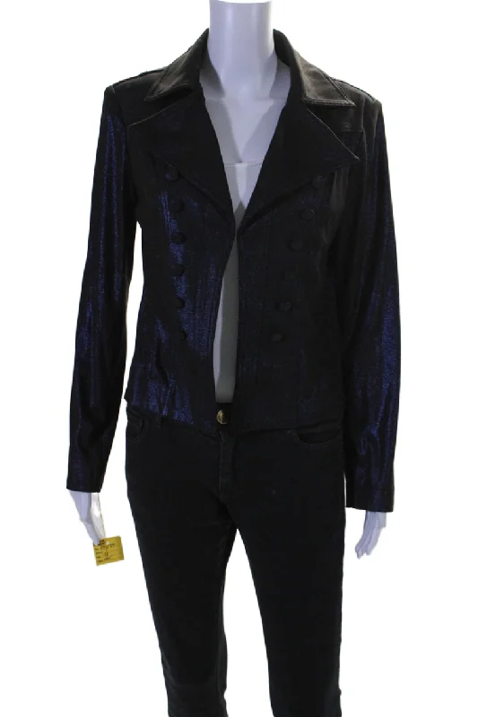 women's coats with geometric patternsInsight Womens Sparkle Metallic Midnight Blue Long Sleeve Jacket