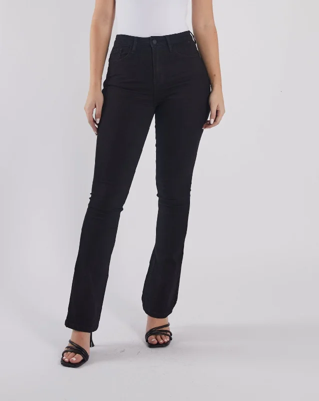 women's denim jeans with adjustable waistbandsGina High Rise Bootleg Black