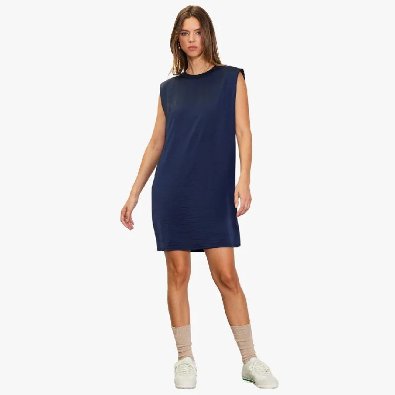 women's midi dressesSleeveless Muscle Tank Silky Mini Dress (Navy)