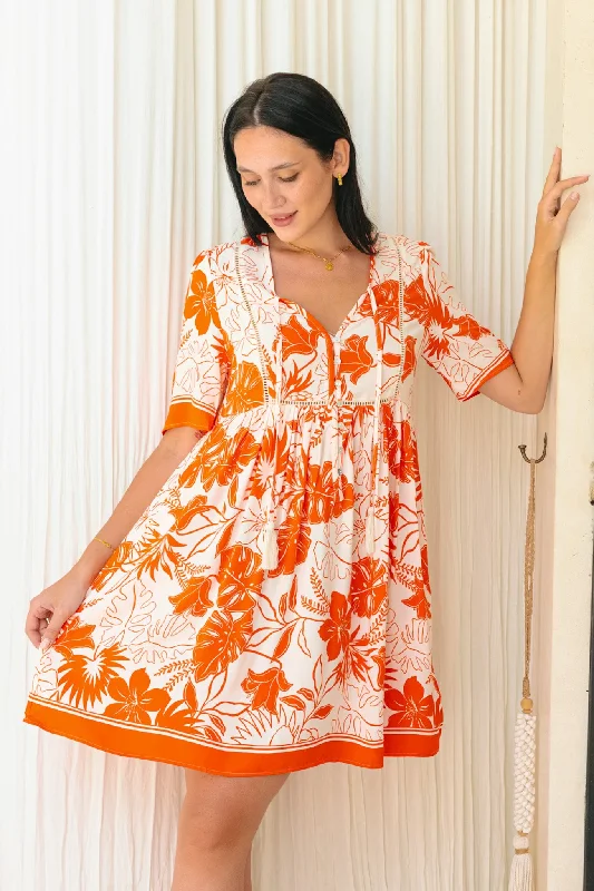 women's wedding guest dressesChiara Orange Tropical V-Neck Mini Dress