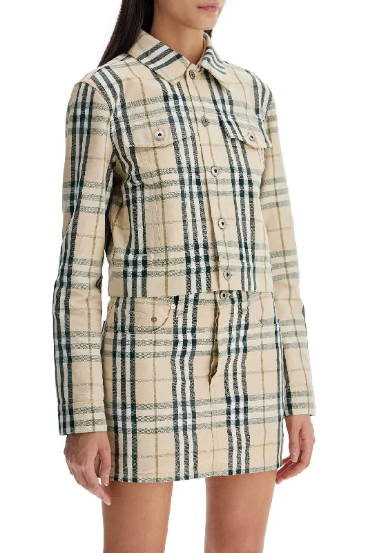 women's coats with pocketsBurberry Cropped Checkered Jacket For