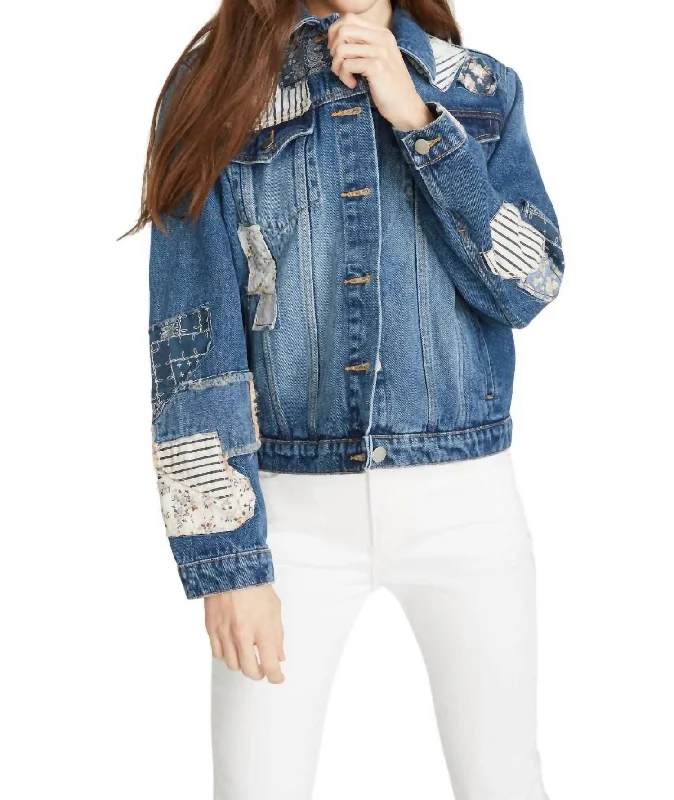 women's coats for day-to-night transitionsPatched Up Denim Jacket In Med Wash