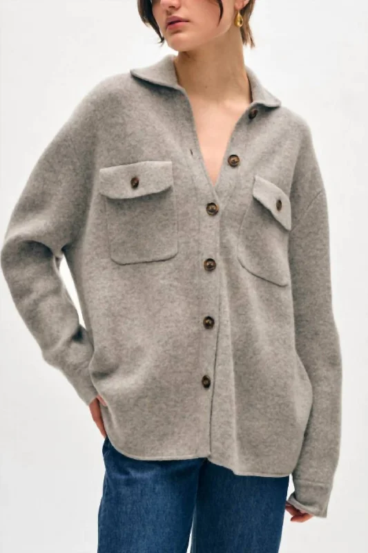 women's coats with asymmetrical hemsCashmere Luxe Button Down Shacket In Grey Heather