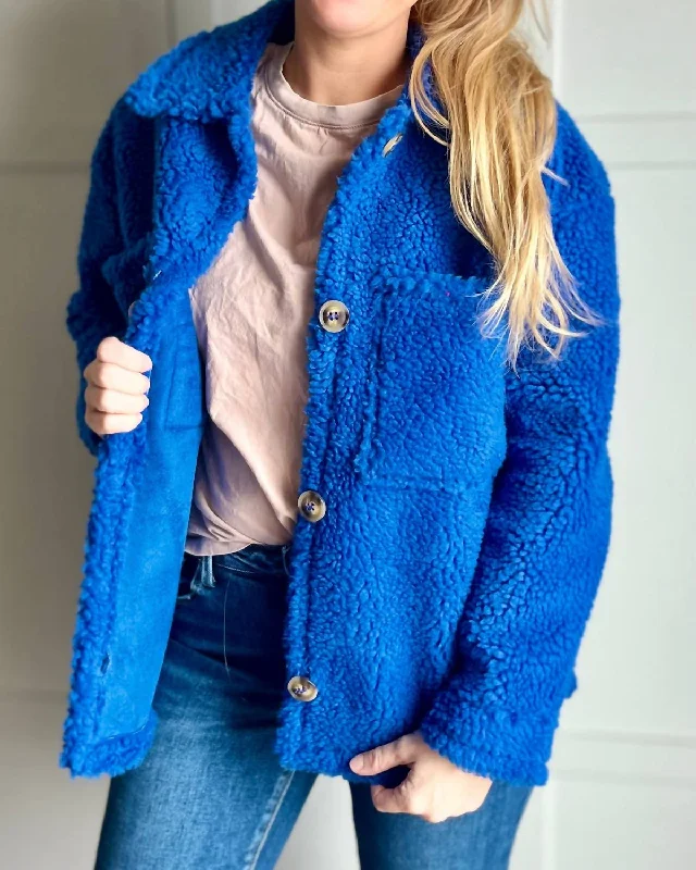 women's coats with sheer overlaysCozy Sherpa Fleece Jacket In Azure