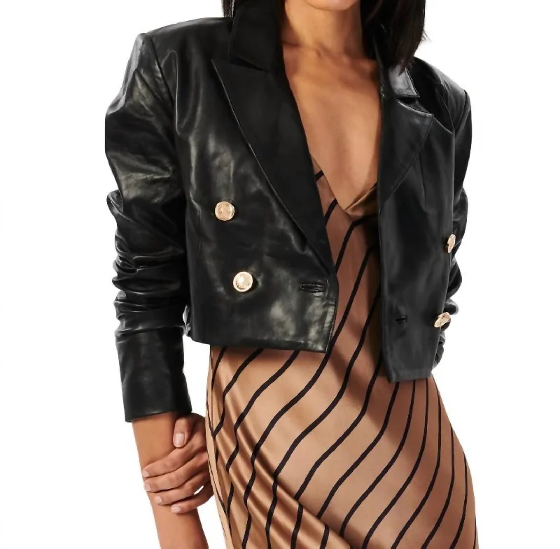 women's coats with belted waistsBoa Cropped Leather Jacket In Black