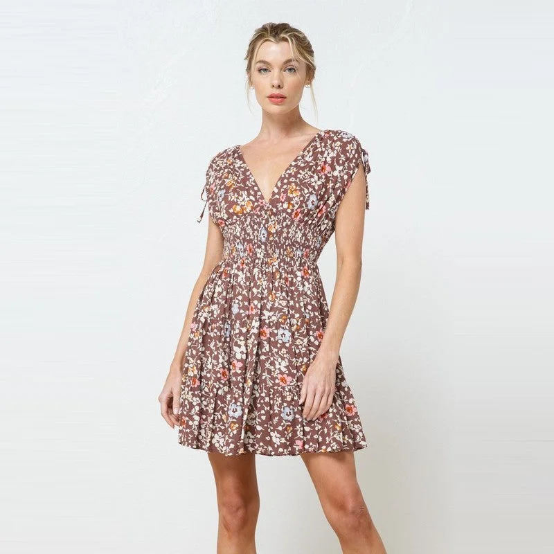 women's stylish dressesFloral Mini Dress (Brown)