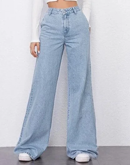 women's denim jeans for partiesSky Blue Fall Wide Leg High Rise Jeans