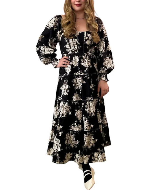 women's unique dressesFloral Print Corset Maxi Dress In Black Floral