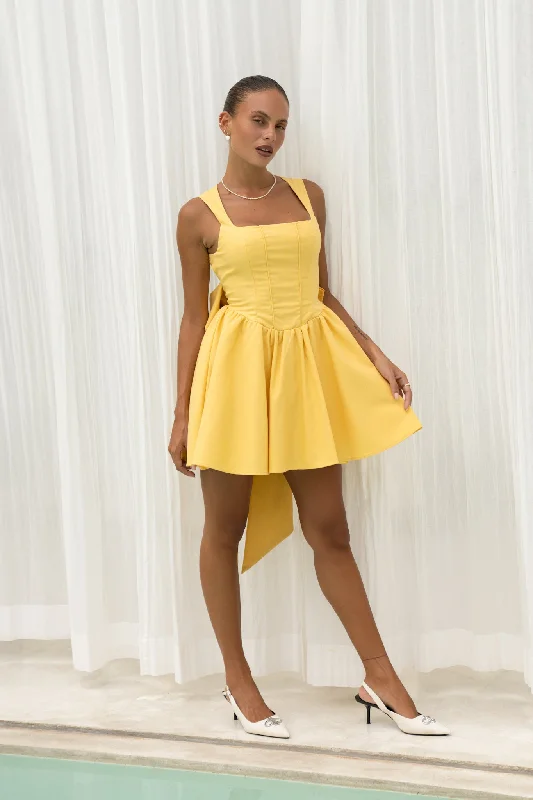 women's bell-sleeved dressesClara Yellow Corset Mini Dress