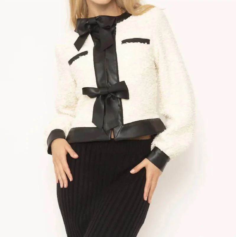 women's coats with liningArden Boucle Bow Jacket In White