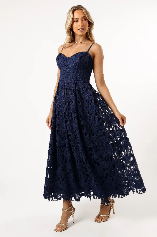 women's casual dressesByron Lace Midi Dress - Navy